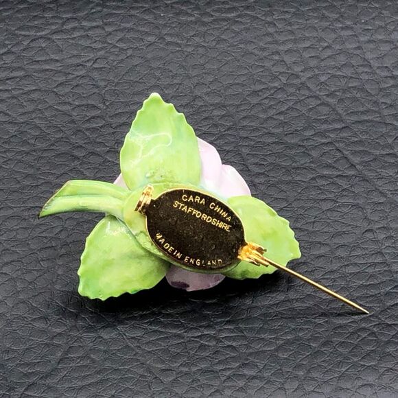 Cara China Porcelain Flower Brooch Purple Rose Staffordshire England Floral Pin - Picture 6 of 9